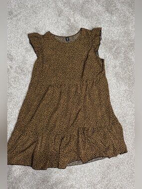Leopard Print Ruffle Sleeve Dress - Brown/Black